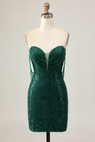 Sparkly Off The Shoulder Dark Green Bodycon Sequins Homecoming Dress
