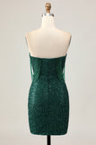 Sparkly Off The Shoulder Dark Green Bodycon Sequins Homecoming Dress