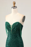 Sparkly Off The Shoulder Dark Green Bodycon Sequins Homecoming Dress