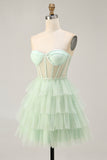Strapless Light Green A Line Corset Short Homecoming Dress