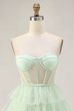 Strapless Light Green A Line Corset Short Homecoming Dress