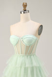 Strapless Light Green A Line Corset Short Homecoming Dress