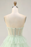 Strapless Light Green A Line Corset Short Homecoming Dress