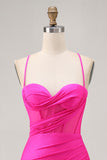 Fuchsia Corset Ruched Tight Short Homecoming Dress