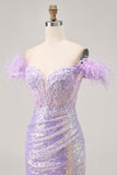 Sparkly Lilac Sequins Off The Shoulder Corset Short Homecoming Dress