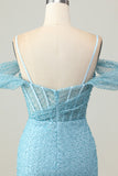 Blue Bodycon Cold Shoulder Corset Short Homecoming Dress with Slit