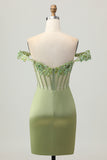 Green Off The Shoulder Corset Sequins Bodycon Homecoming Dress