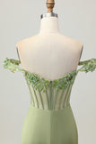 Green Off The Shoulder Corset Sequins Bodycon Homecoming Dress