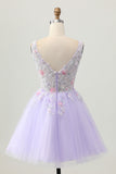 Beaded A Line Sequins Appliqued Lilac Short Homecoming Dress