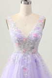 Beaded A Line Sequins Appliqued Lilac Short Homecoming Dress