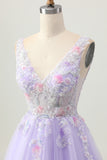 Beaded A Line Sequins Appliqued Lilac Short Homecoming Dress