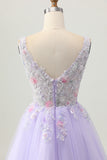 Beaded A Line Sequins Appliqued Lilac Short Homecoming Dress