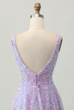 Sequins A Line Lilac V-Neck Short Homecoming Dress