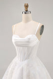 White A-Line Corset Spaghetti Straps Satin Homecoming Dress with Appliques