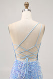 Sparkly Blue One Shoulder Short Homecoming Dress with Slit