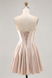 Strapless Corset Satin Champagne Short Homecoming Dress