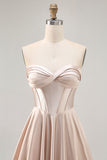 Strapless Corset Satin Champagne Short Homecoming Dress