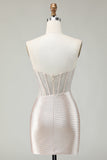 Sparkly Golden Strapless Sequins Bodycon Corset Homecoming Dress With Beading