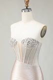 Sparkly Golden Strapless Sequins Bodycon Corset Homecoming Dress With Beading