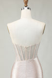 Sparkly Golden Strapless Sequins Bodycon Corset Homecoming Dress With Beading