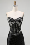 Black Strapless Mermaid Corset Long Prom Dress with Lace Up Back