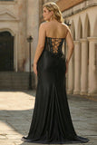 Black Strapless Mermaid Corset Long Plus Size Prom Dress with Lace Up Back