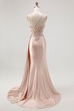 Corset Champagne Mermaid Beaded Long Prom Dress