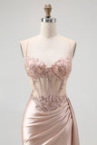 Corset Champagne Mermaid Beaded Long Prom Dress