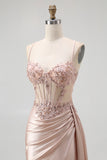 Corset Champagne Mermaid Beaded Long Prom Dress