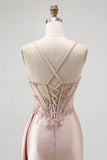 Corset Champagne Mermaid Beaded Long Prom Dress