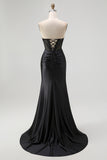 Strapless Sequin Black Corset Mermaid Prom Dress