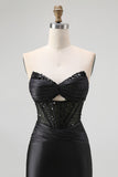 Strapless Sequin Black Corset Mermaid Prom Dress