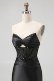 Strapless Sequin Black Corset Mermaid Prom Dress