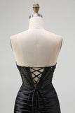 Strapless Sequin Black Corset Mermaid Prom Dress