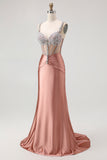 Blush Corset Mermaid Long Prom Dress with Rhinestones
