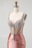 Blush Corset Mermaid Long Prom Dress with Rhinestones