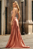 Mermaid Spaghetti Straps Corset Blush Long Prom Dress with Rhinestones