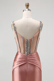 Blush Corset Mermaid Long Prom Dress with Rhinestones