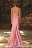 Blush Mermaid Corset Sequin Long Prom Dress with Ruffled Slit