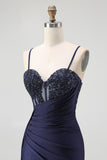 Burgundy Corset Mermaid Long Prom Dress with Beading