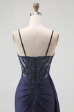 Burgundy Corset Mermaid Long Prom Dress with Beading