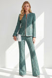 Dark Green Tweed 2 Piece Women's Suit with Pockets