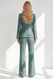 Dark Green Tweed 2 Piece Women's Suit with Pockets