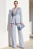 Grey Blue One 2-Piece Button Women Suits with Lace