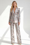 2-Piece Sparkly Grey Peak Lapel Women Suits