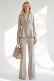 Grey Green Slim Fit 2-piece Women Suits with Button
