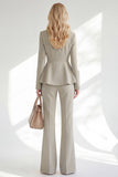 Grey Green Slim Fit 2-piece Women Suits with Button