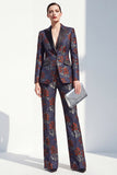Blue Red Floral One Button Peak Lapel Women Suits
