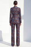 Blue Red Floral One Button Peak Lapel Women Suits