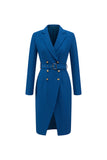 Ink Blue Notched Lapel Double Breasted Blazer Dress with Belt